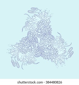 Abstract floral doodle background pattern. A circular ornament. Vector illustration