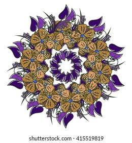 Abstract floral doodle background pattern. A circular ornament. Color vector illustration