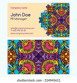 Abstract floral doodle business card template vector illustration