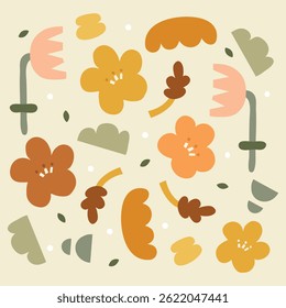 Composición floral Abstractas de elementos Doodle en tonos tierra