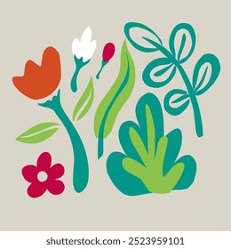 Abstract floral doodle hand drawn, flower and leafe shape suitable for clipart, clothing pattern design, graphic element etc