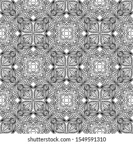 Abstract floral doodle seamless pattern. Fantasy Indian tile background. Flower, leaf mosaic. Wrapping paper. Vector illustration.    