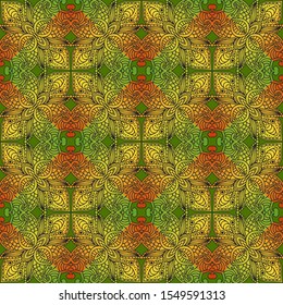 Abstract floral doodle seamless pattern. Fantasy Indian tile background. Flower, leaf mosaic. Wrapping paper. Vector illustration.    