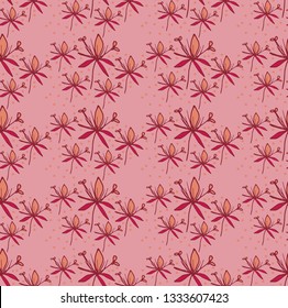 Abstract floral dotted pattern yellow and red colors contour, on pink background, stock vector illustration for design and decor, prints, fabrics, wrapping paper