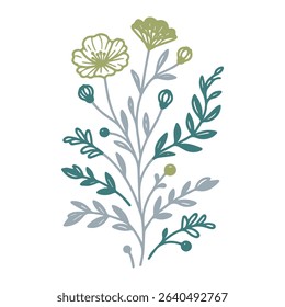 abstract floral drawing with artistic line leaves.botanical illustration for fashion and branding.elegant flower design for home textiles

