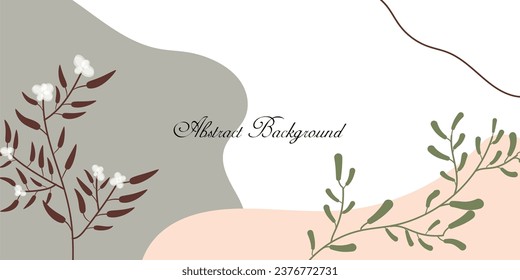 Resumen del fondo del elemento floral. Plantas mínimas de color pastel. Plantilla para publicación en medios sociales, invitación, tarjeta de saludo, afiche, publicidad, evento, portada de página. Ilustración vectorial.