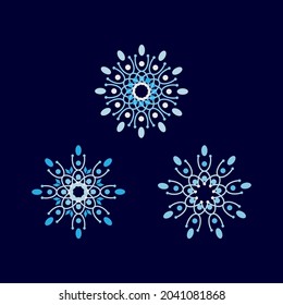 Abstract floral element design. Set of blue monochrome geometric snowflake flower icon. Vector illustration eps 10