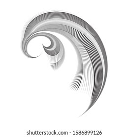 Abstract floral element, geometric halftone lines dynamic pattern, vector texture background.