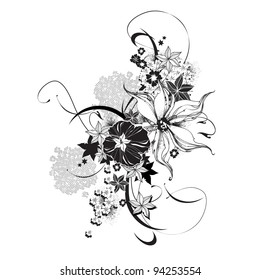 Abstract floral elements black and white