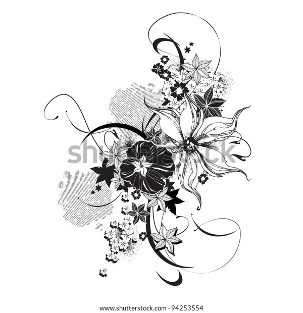 白黒の抽象的花柄エレメント のベクター画像素材 ロイヤリティフリー