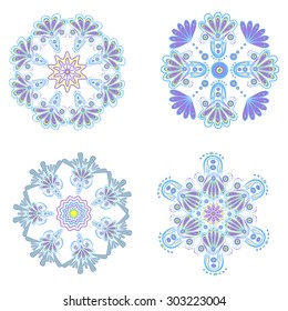 Abstract floral elements circular ornaments on a white background. Isolated ornaments in a modern style for design of textiles and posters. Vector illustration