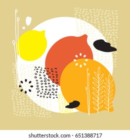Abstract and floral elements Colorful lemons background Scandinavian design style