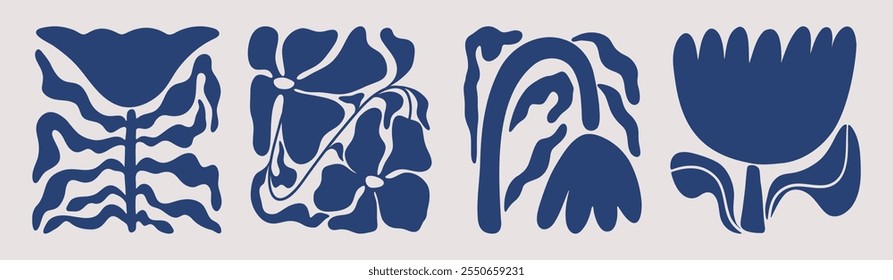 Abstract floral elements. Contemporary flower leaf organic shapes, modern simple decorative naive graphic art. Vector modern set