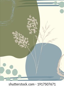 Abstract floral elements. Green, blue and purple lines, dots, nature flowers. Good for textile prints, postcards, interier pattern or element