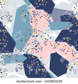 Abstract floral elements paper collage seamless.Vector illustration hand drawn.Sketch ready for contemporary scandinavian flat design- poster, invitation, post card, t-shirt design.
