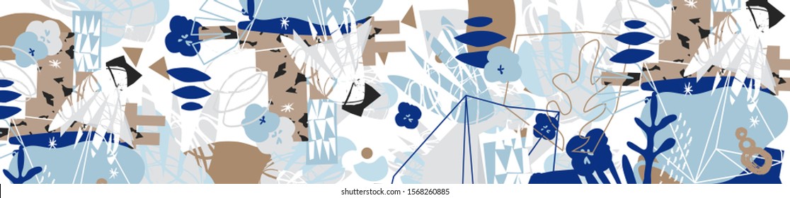 Abstract floral elements paper collage BANER.Vector illustration hand drawn.Sketch ready for contemporary scandinavian flat design- poster, invitation, post card, t-shirt design.
