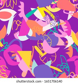 Abstract floral elements paper collage. Vector illustration hand drawn. Sketch ready for contemporary scandinavian flat design- poster, invitation, post card, t-shirt design.Seamless pattern.
