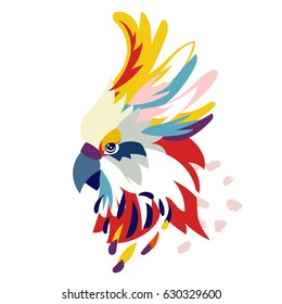 Abstract floral elements paper collage with parrot head.Vector illustration hand drawn.Sketch ready for contemporary scandinavian flat design- poster, invitation, post card, t-shirt design.