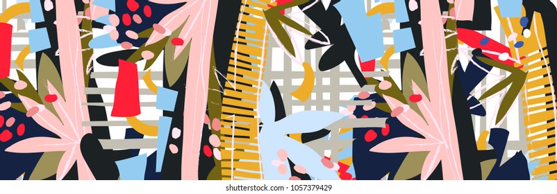 Abstract floral elements paper collage.Vector illustration hand drawn.Sketch ready for contemporary scandinavian flat design- poster, invitation, post card, t-shirt design.