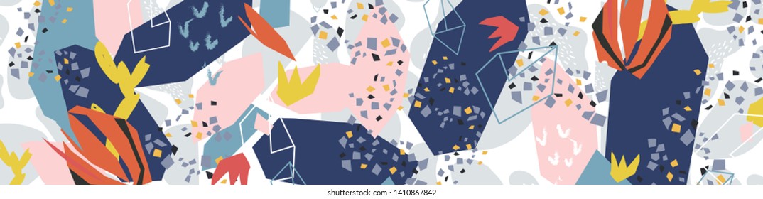Abstract floral elements paper collage.Vector illustration hand drawn.Sketch ready for contemporary scandinavian flat design- poster, invitation, post card, t-shirt design.