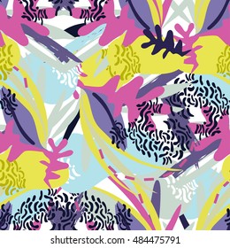 Abstract floral elements paper collage.Vector illustration hand drawn.Sketch ready for contemporary scandinavian flat design- poster, invitation, post card, t-shirt design.Seamless pattern.