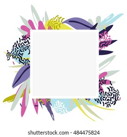 Abstract floral elements paper collage.Vector illustration hand drawn template.Sketch ready for contemporary scandinavian flat design- poster, invitation, post card, t-shirt design.