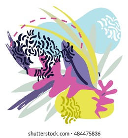 Abstract floral elements paper collage.Vector illustration hand drawn.Sketch ready for contemporary scandinavian flat design- poster, invitation, post card, t-shirt design.