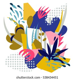 Abstract floral elements paper collage.Vector illustration hand drawn.Sketch ready for contemporary scandinavian flat design- poster, invitation, post card, t-shirt design.