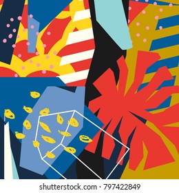 Abstract floral elements paper collage.Vector illustration hand drawn.Sketch ready for contemporary scandinavian flat design- poster, invitation, post card, t-shirt design.
