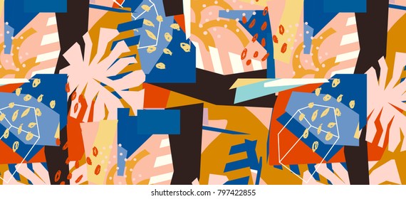Abstract floral elements paper collage.Vector illustration hand drawn.Sketch ready for contemporary scandinavian flat design- poster, invitation, post card, t-shirt design.