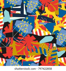 Abstract floral elements paper collage.Vector illustration hand drawn.Sketch ready for contemporary scandinavian flat design- poster, invitation, post card, t-shirt design.Seamless pattern.