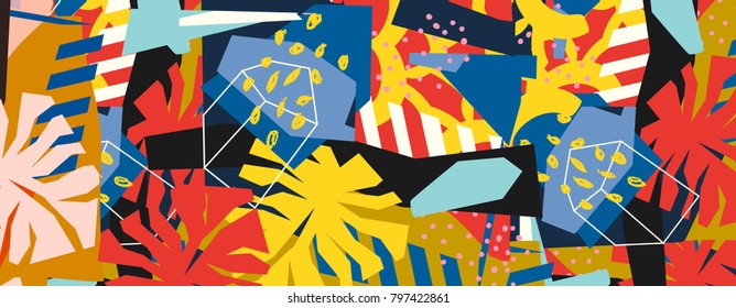 Abstract floral elements paper collage.Vector illustration hand drawn.Sketch ready for contemporary scandinavian flat design- poster, invitation, post card, t-shirt design.