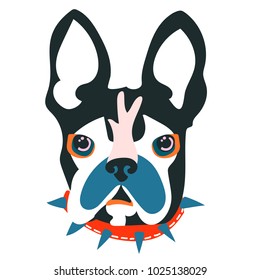 Abstract floral elements paper cut collage.Vector illustration dog head.Ready for contemporary scandinavian flat design- poster, invitation, post card, t-shirt design.