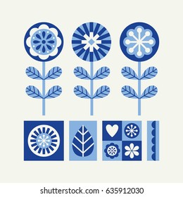 Abstract floral elements in scandinavian style. Vector Illustration.