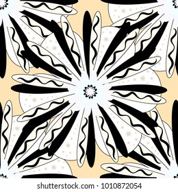 Abstract floral elements seamless pattern. Vector sketch ready for contemporary flat design for poster, invitation, post card, textile design in gray and beige colors.