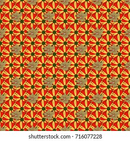 Abstract floral elements seamless pattern. Vector sketch ready for contemporary flat design for poster, invitation, post card, textile design in red, yellow and neutral colors.