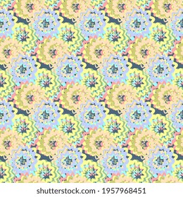 Abstract floral elements, floral shapes multicolored on a blue background. Vector illustration for your packaging, invitations, postcards, holidays and textiles.