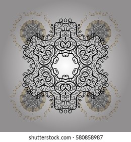 Abstract with Floral Elements. Vector winter pattern. Snowflakes design on white background in white colors. Golden elements.