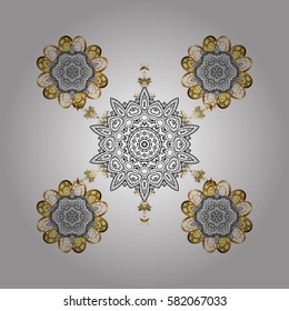 Abstract with Floral Elements. Vector winter pattern. Snowflakes design on white background in white and light colors. Golden elements.