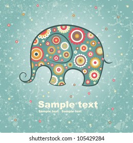 Abstract floral elephant on grunge backdrop, EPS 10 vector illustration.