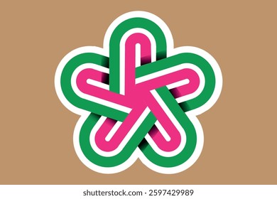 Abstract Floral Emblem: A captivating illustration showcasing a five-petal floral design with interwoven lines in vibrant colors, a modern graphic emblem for various applications.