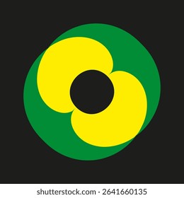 Abstract floral emblem. Green yellow circles. Bold vector symbol. Modern graphic motif.