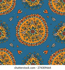 Abstract floral ethnic circle element seamless pattern.