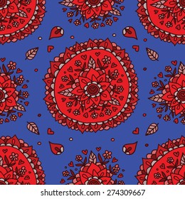 Abstract floral ethnic circle element seamless pattern.