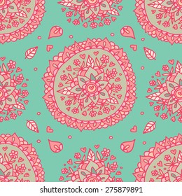 Abstract floral ethnic circle element seamless pattern.