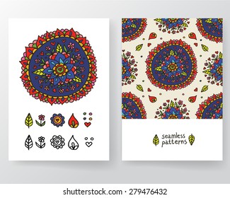 Abstract floral ethnic circle element cards.