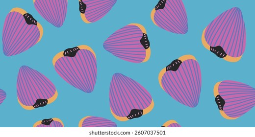 Abstract floral flowers pattern with pink and purple flowers on a blue background
