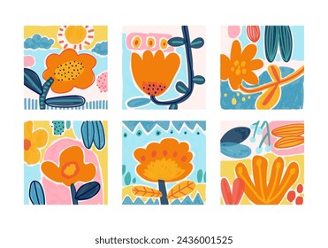 Abstract floral, flowers and plants minimalist hand drawn vector illustration.