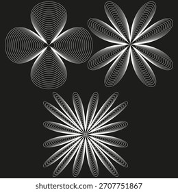 Abstractas formas florales. Contornos en capas blancas. Vector de patrón de arte operístico. Florecimiento de fondo oscuro.