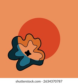Abstract Floral Four Leaf Clover Overlapping with Orange Circle design illustration